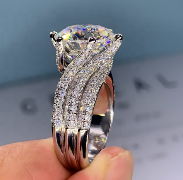 5ct Round Cut Triple Row Line Ring -JEWELBUYS