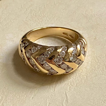 Vintage 3ct Round Cut White Sapphire Wide Band Women's Ring in Gold-JEWELBUYS