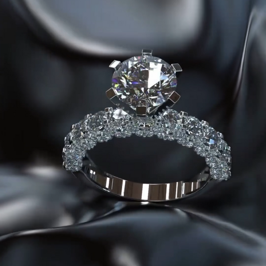 Stunning 3ct Round Cut White Sapphire Women's Engagement Ring in Silver-JEWELBUYS