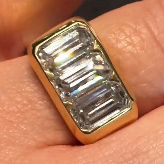 3.58ctw Vintage-Style Emerald-Cut Three-Stone Sapphire Flat-Set Ring-JEWELBUYS