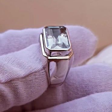 7ctw Emerald Cut Bezel Set Simple Ring -JEWELBUYS