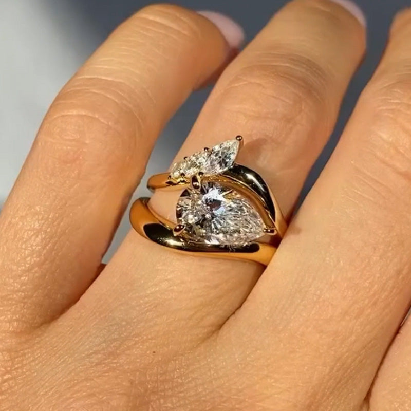3.55ctw Pear And Marquise Cut White Sapphire Stacking Ring-JEWELBUYS