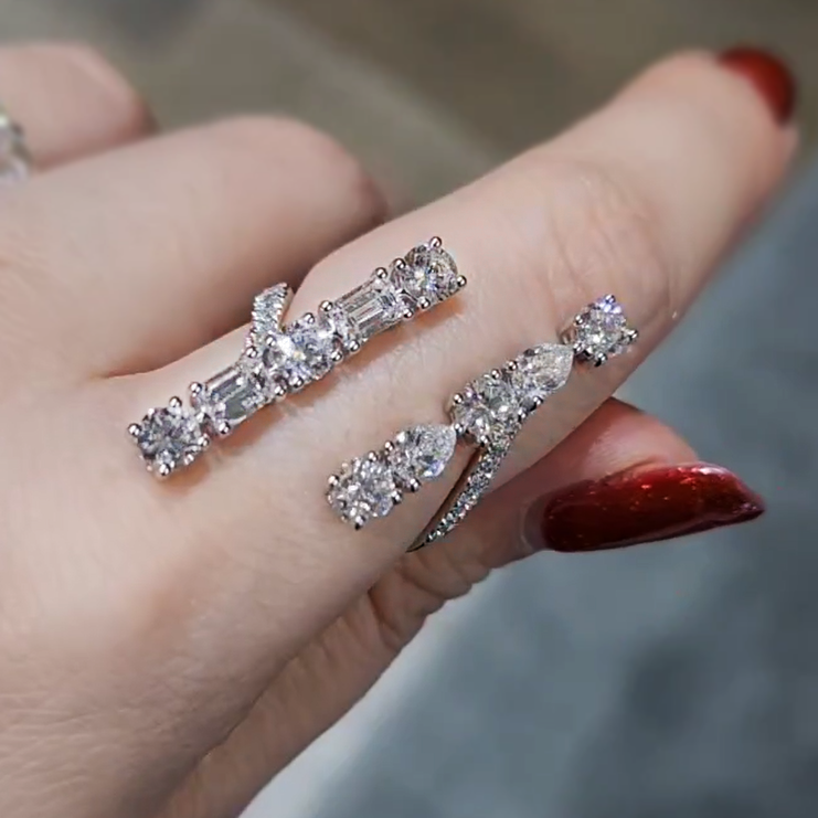 Unique 5 ctw Multi-Cut White Gemstone Opening Ring -JEWELBUYS
