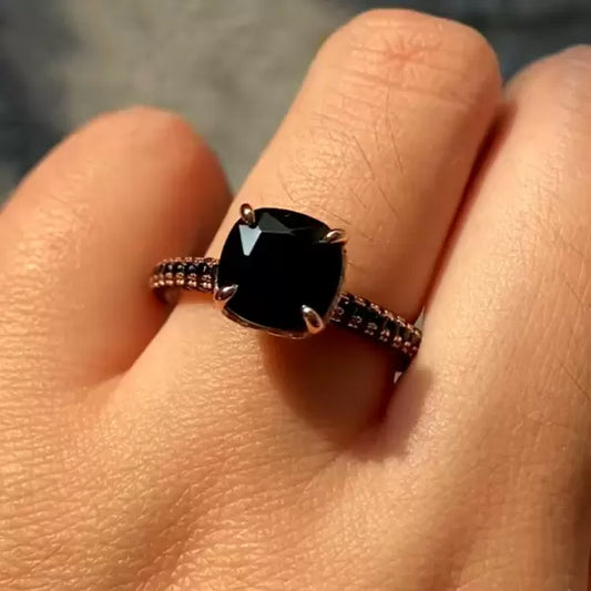 Personalized 3ct Cushion Cut Black Sapphire Engagement Ring-JEWELBUYS