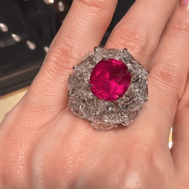 4ct Round Cut Rose Sapphire with Trillion Cut White Sapphire Engagement Ring in Silver-JEWELBUYS