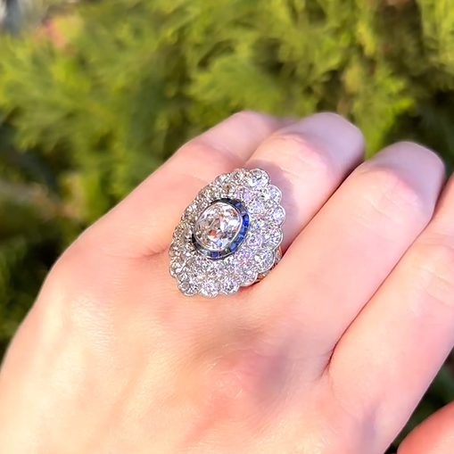 Gorgeous 6 ctw Full Set Sapphire Old Mine Cut Ring - JEWELBUYS