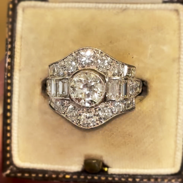 Art Deco 4 ctw Round & Emerald Cut White Gemstone Vintage Ring -JEWELBUYS