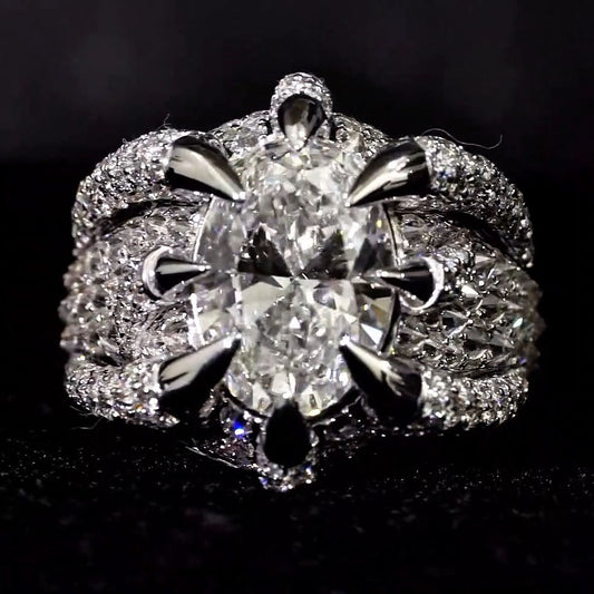 Gothic 5ct Oval Cut Center With An Inverted Set Diamond Shank White Sapphire Women's Engagement Ring in Silver-JEWELBUYS