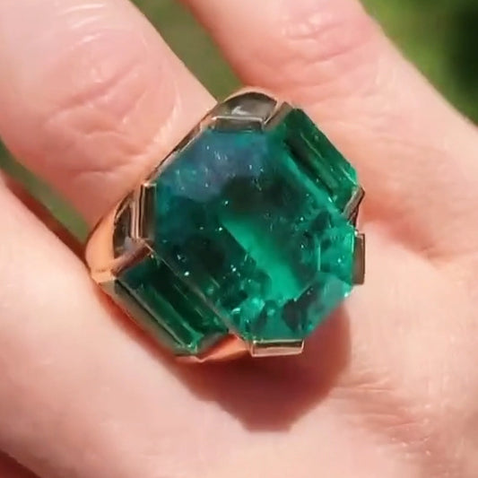 7.67ctw Emerald Cut Mystic Green Sapphire Ring-JEWELBUYS