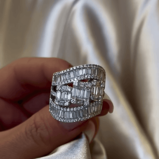 6ct Stylish Emerald Cut White Sapphire Wide Band in Silver-JEWELBUYS