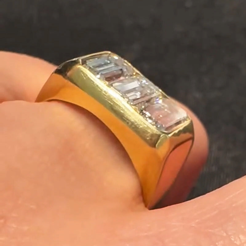 3.58ctw Vintage-Style Emerald-Cut Three-Stone Sapphire Flat-Set Ring-JEWELBUYS