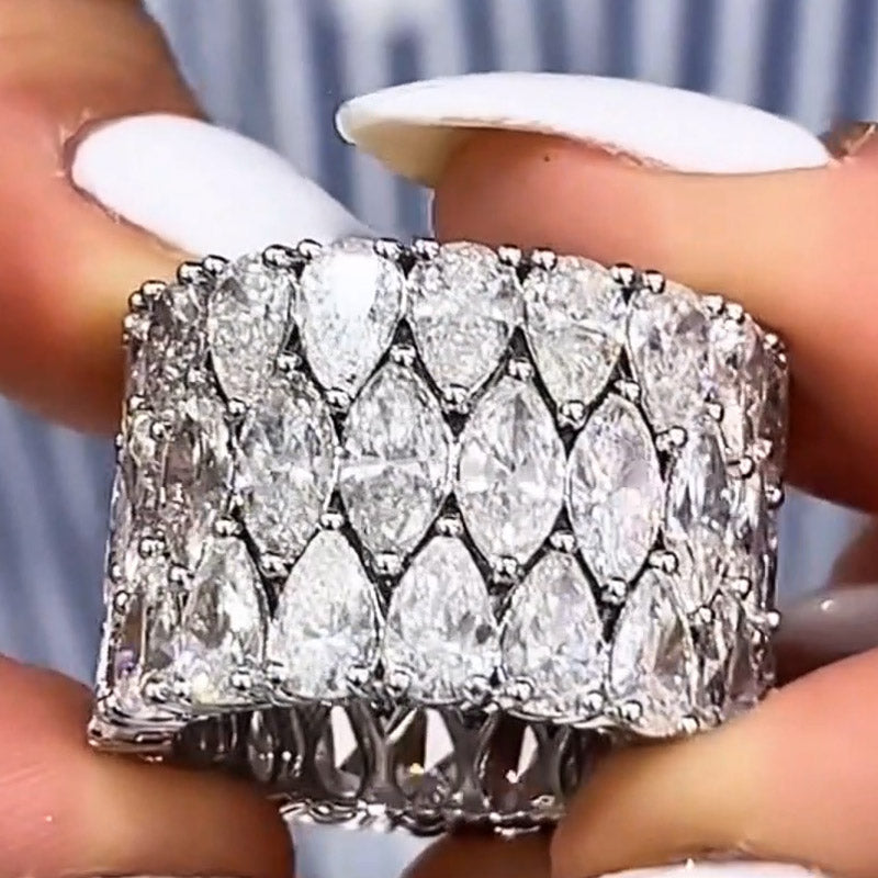 5.0Ctw Pear-Shaped Marquise-Cut White Sapphire Interlocking Stacking Band - JEWELBUYS