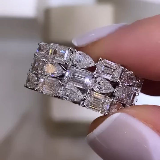 3.02Ctw Emerald and Pear-shaped Sapphire Three-Row Stone Eternal Band- JEWELBUYS