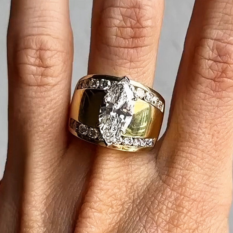 Exquisite 3.04ct Marquise Cut with Paved Round Cut White Sapphire Wide Band Women's Engagement Ring in Gold-JEWELBUYS