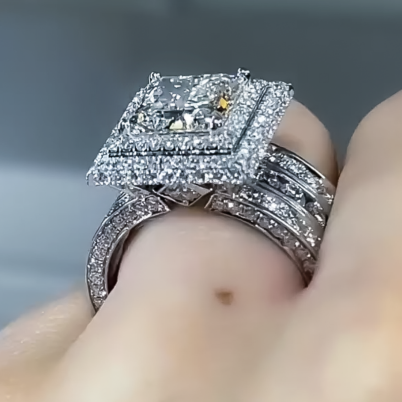 Gorgeous 8 ctw Square Cut White Gemstone Engagement Ring for Men and Women -JEWELBUYS
