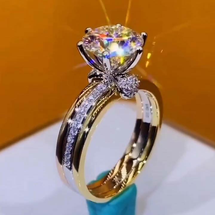 4.0ct Art Deco Gold and Silver Bicolour Round Cut Engagement Ring -JEWELBUYS