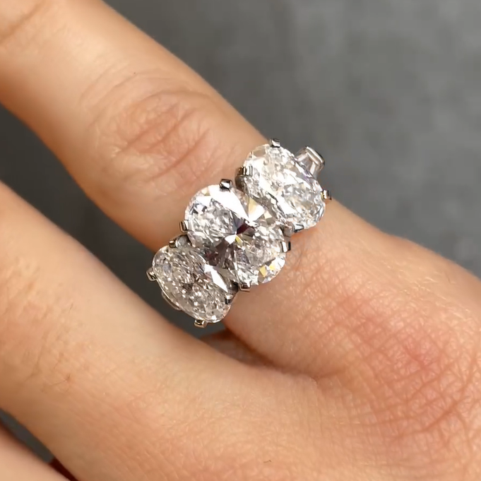 7.0ctw Oval Cut White Sapphire Three Stones Classic Engagement Ring - JEWELBUYS