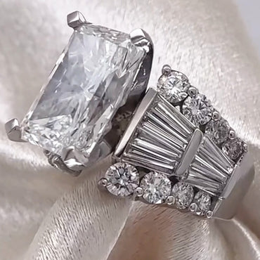 9.35ctw Radiant and Trapezoidal Cut White Sapphire Delicate Engagement Ring-JEWELBUYS