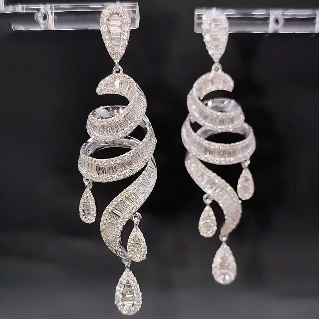 5.7ctw Baguette Cut White Sapphire Beryl Dangle Earrings-JEWELBUYS