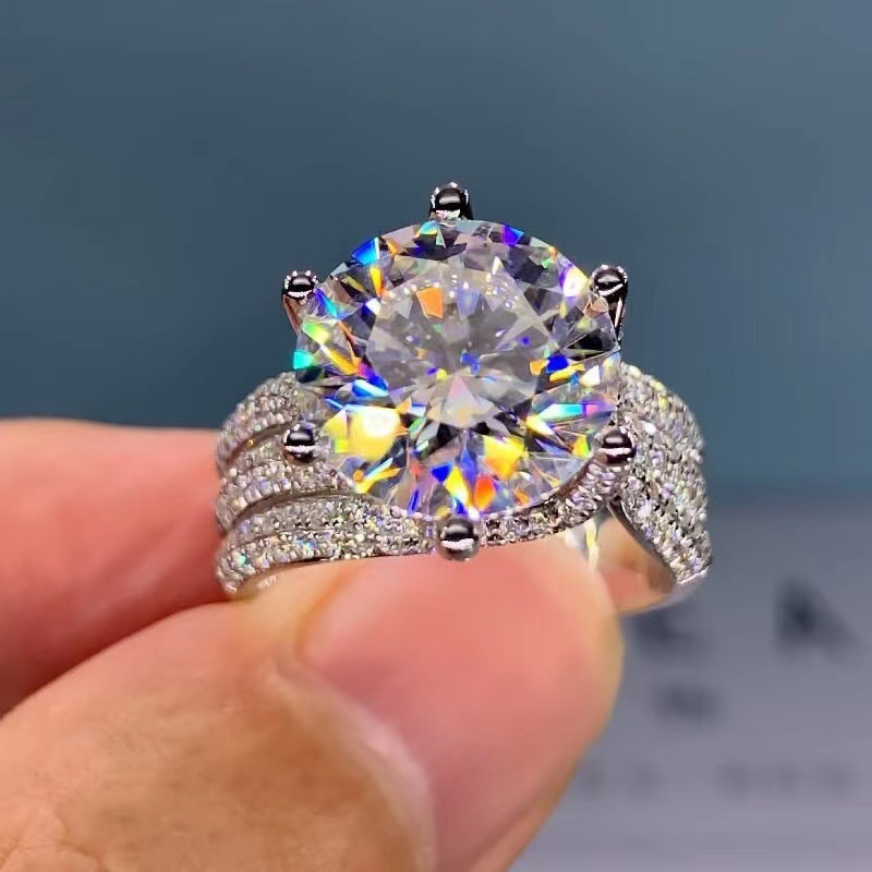 5ct Round Cut Triple Row Line Ring -JEWELBUYS