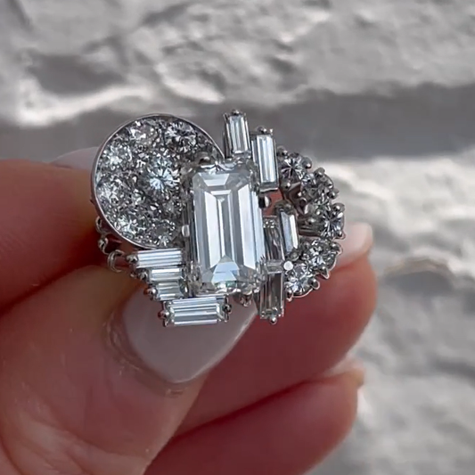 Unique 5.5 ctw Emerald Cut White Gemstone Ring - JEWELBUYS