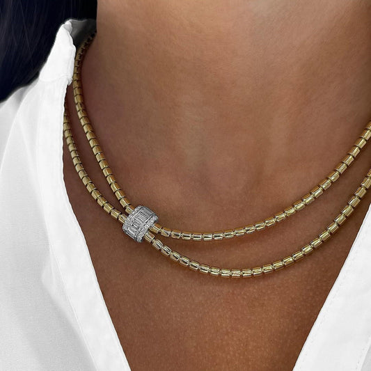 1.0Ctw Double-Strand Cylinder Necklace with Round and Baguette Sapphires-JEWELBUYS