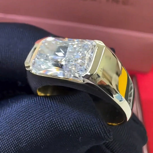 6ct Radiant Cut White Sapphire East-West Setting Men's Engagement Ring-JEWELBUYS