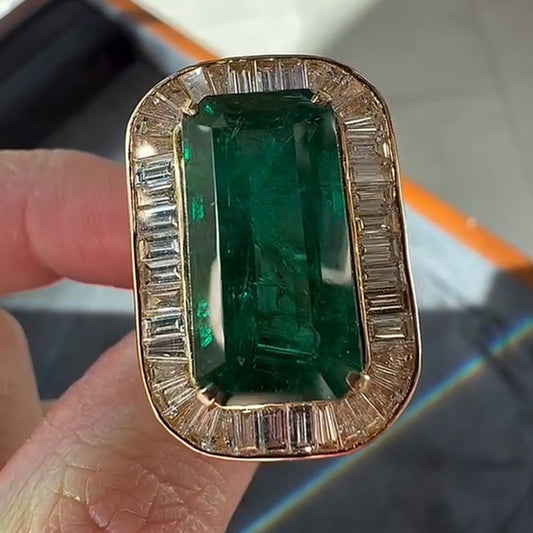 14.55Ctw Brilliant Rectangular Emerald and Sapphire Ring-JEWELBUYS