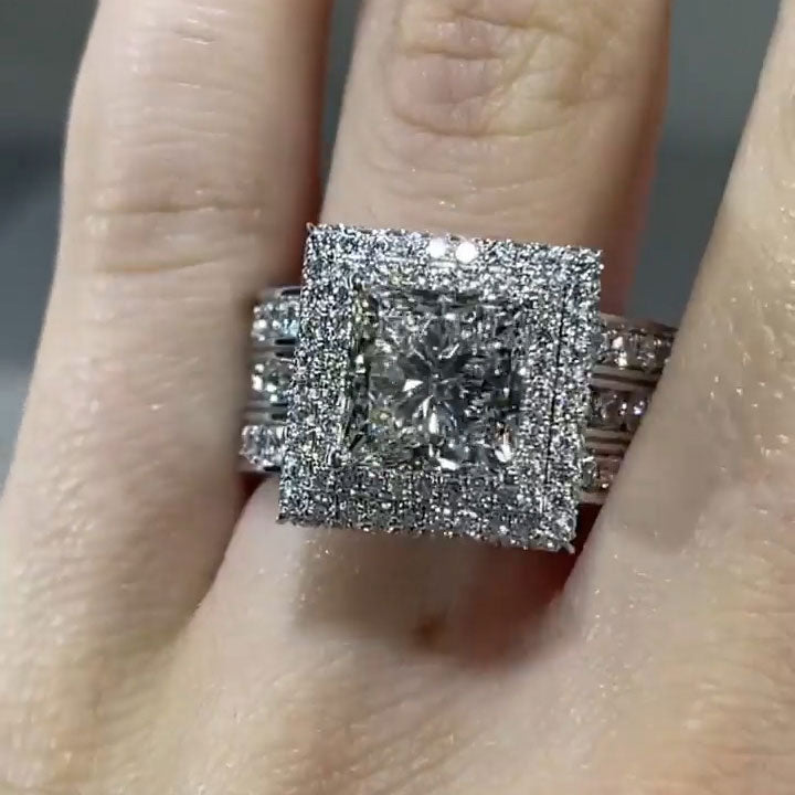 3.6ct Princess Cut Triple Row White Sapphire Engagement Ring - JEWELBUYS