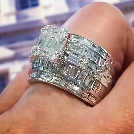 Unique 5 ctw Multi-Cut White Gemstone Patchwork Engagement Ring for Men and Women -JEWELBUYS