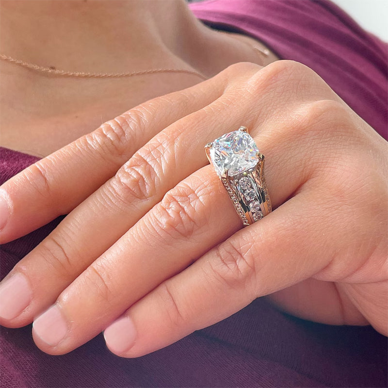 6.5ctw Cushion and Round Cut White Sapphire Engagement Ring -JEWELBUYS