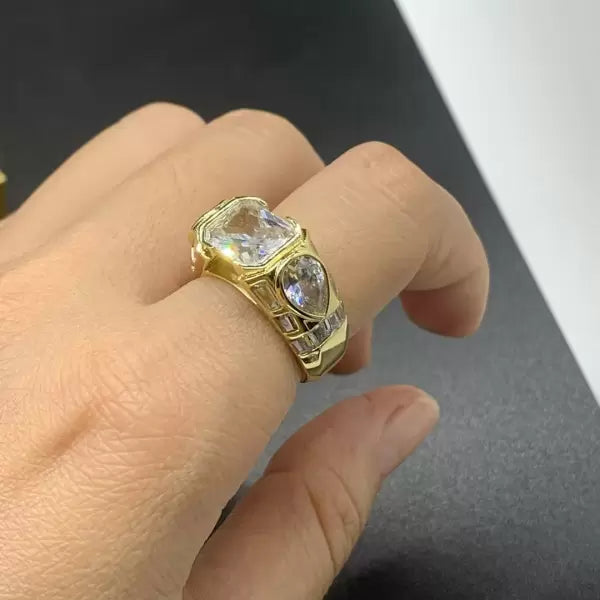 3.5ct Radiant Cut White Sapphire Half Bezel Set Vintage Engagement Ring-JEWELBUYS