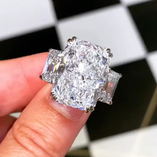 12ctw Radiant and Emerald Cut Brilliant White Sapphire Engagement Ring-JEWELBUYS