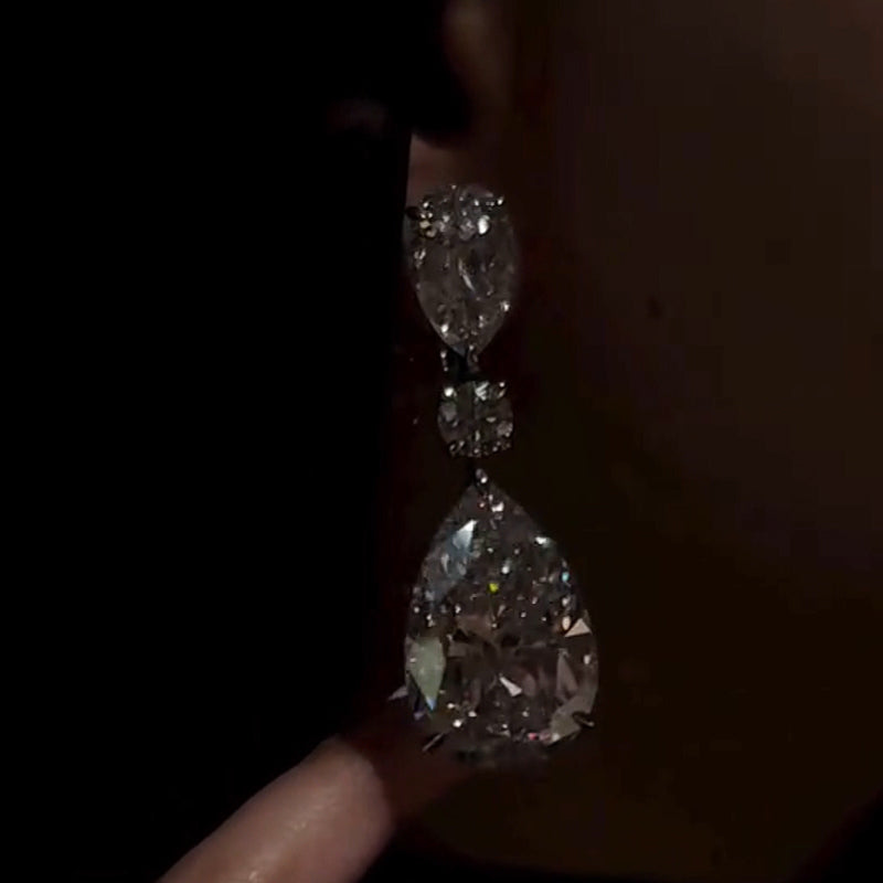 5.0ctw Three Stone Pear Shape Sapphire Drop Earrings-JEWELBUYS