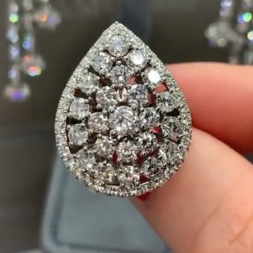 Stylish 4ct Pear Shaped Round Cut White Sapphire Women's Engagement Ring in Silver-JEWELBUYS