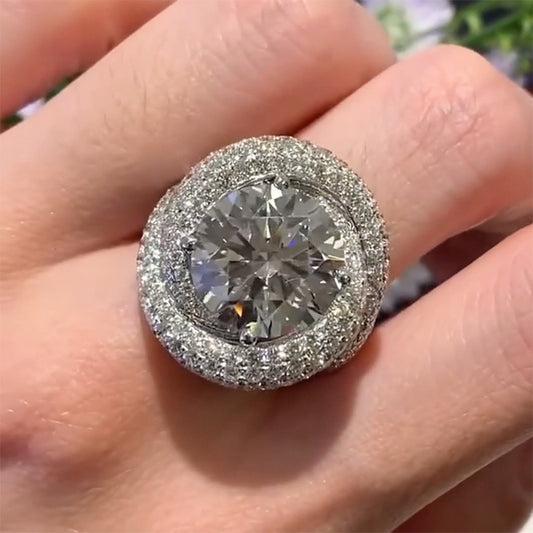 8.0ctw Round Cut White Sapphire Surround Engagement Ring-JEWELBUYS