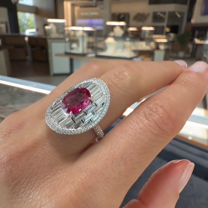 5.0Ctw Oval-cut pink sapphire and rectangular sapphire engagement ring-JEWELBUYS