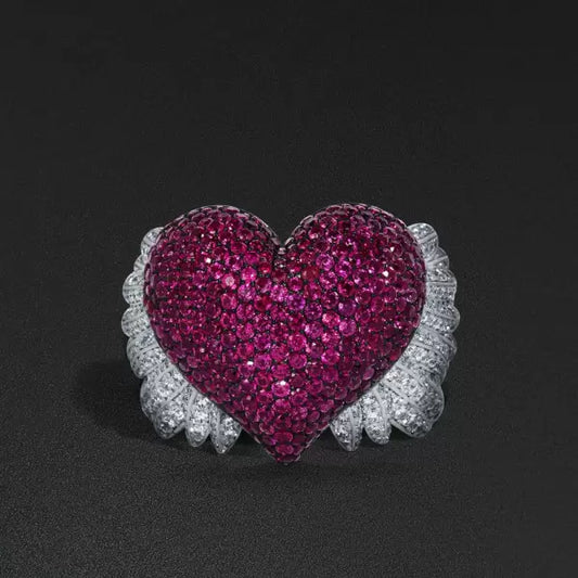 5.8ct Ruby Sapphire Round Cut Angel Wings Heart Ring-JEWELBUYS