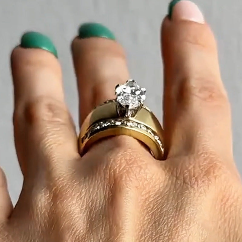 Exquisite 3.04ct Marquise Cut with Paved Round Cut White Sapphire Wide Band Women's Engagement Ring in Gold-JEWELBUYS