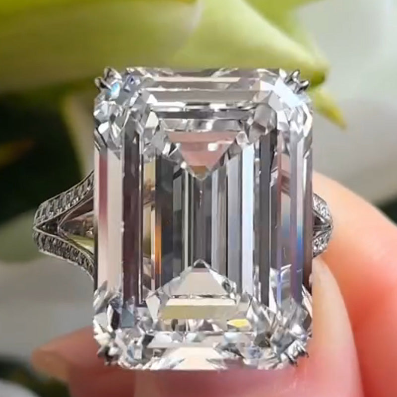 15.0ct Emerald Cut Split Bing White Sapphire Engagement Ring-JEWELBUYS