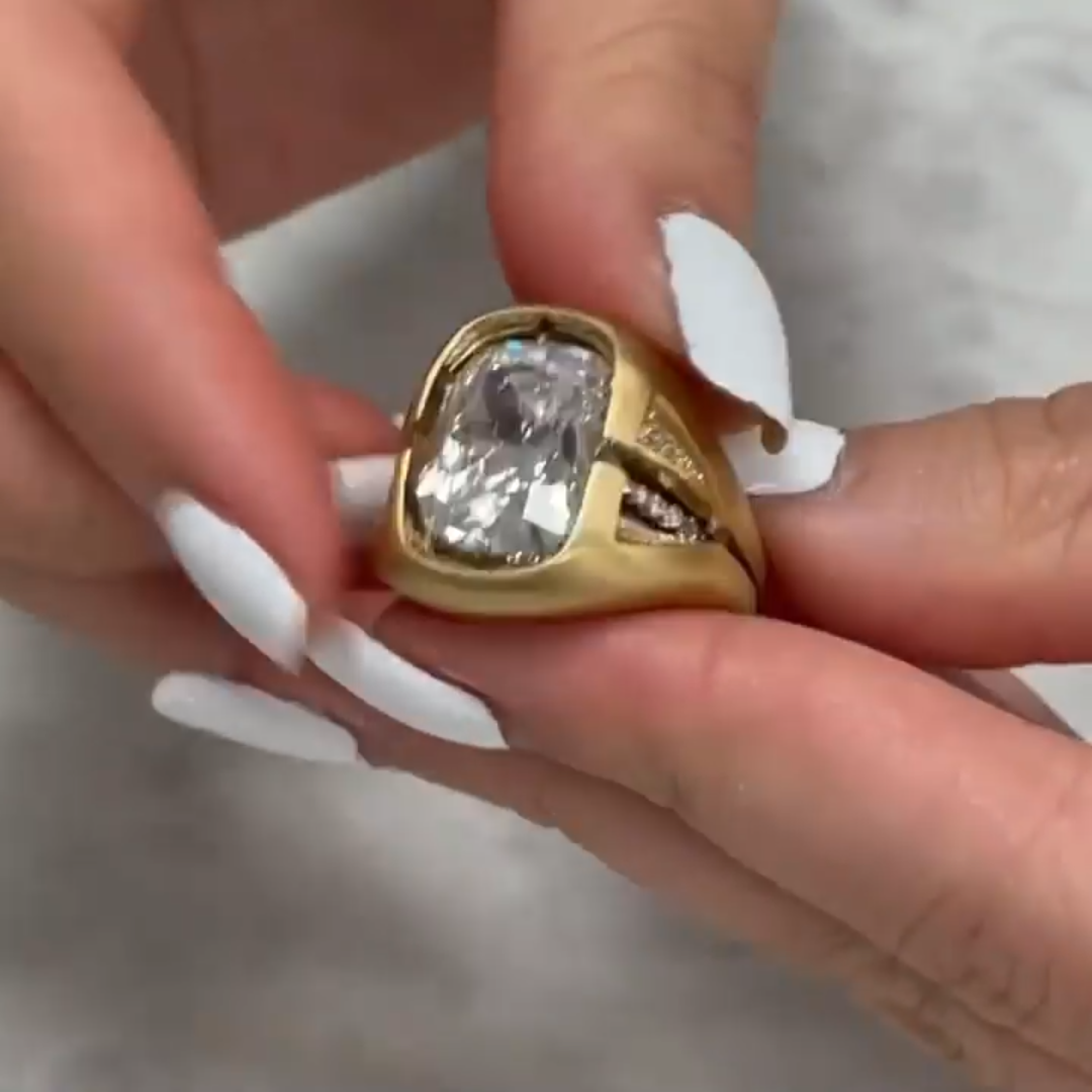Stylish 5ct Cushion Cut White Sapphire Women's Engagement Ring in Gold-JEWELBUYS