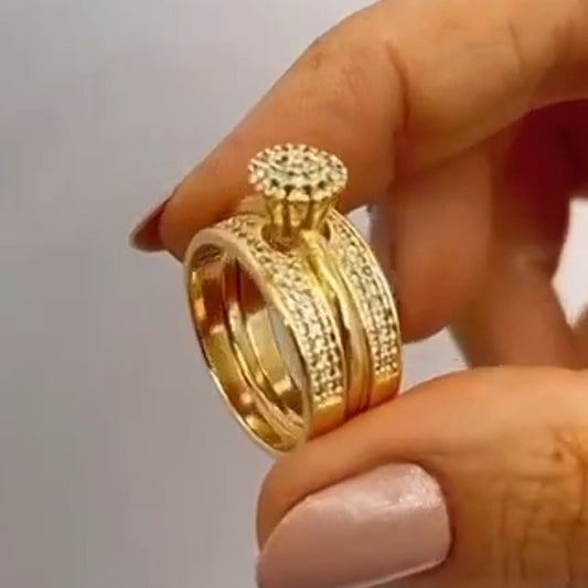 Unique 0.3ct Round Cut White Sapphire Women's Engagement Ring Set in Gold & Silver-JEWELBUYS