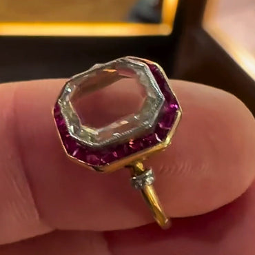 9.25ctw Simple Elegant Portrait Cut White Sapphire and Ruby Art Ring-JEWELBUYS