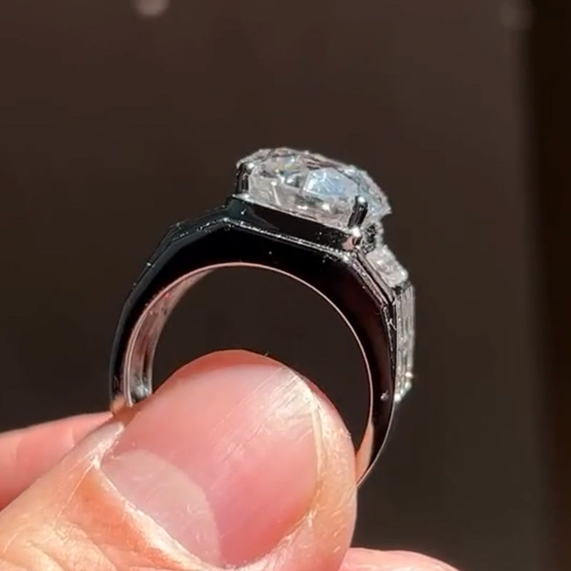 Generous and Handsome 6ctw Round White Sapphire Engagement Ring for Men and Women-JEWELBUYS