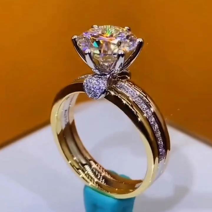 4.0ct Art Deco Gold and Silver Bicolour Round Cut Engagement Ring -JEWELBUYS