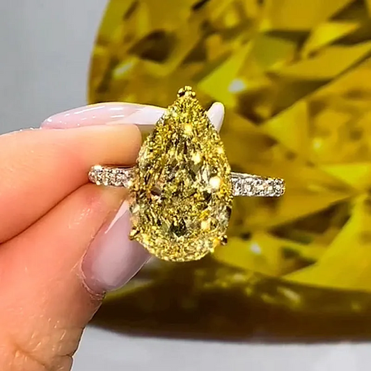 European and American Style 5ct Pear Cut Yellow Sapphire Teardrop Engagement Ring-JEWELBUYS