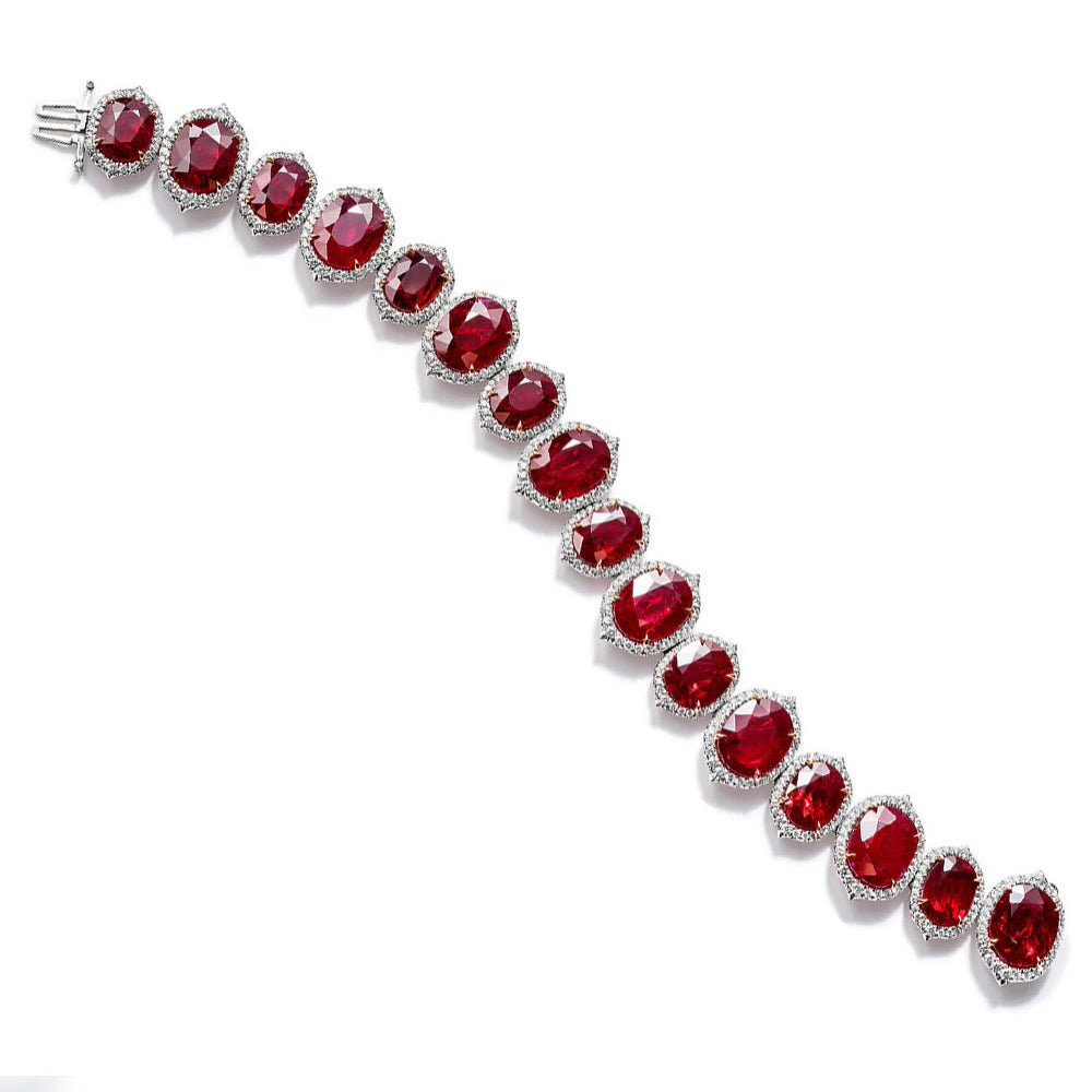 120ctw Oval Cut Deep Red Ruby Necklace and Bracelet-JEWELBUYS