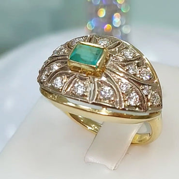3.11ctw Emerald Cut Green Sapphire Vintage Style Ring-JEWELBUYS