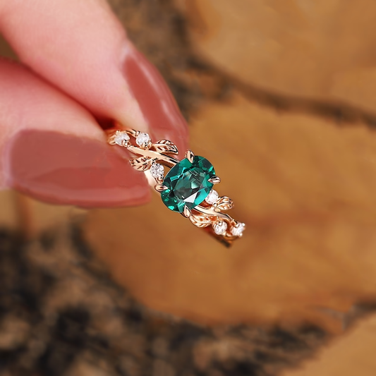Unique 2.5ct Emerald Oval Cut Twisting Vine Ring-JEWELBUYS