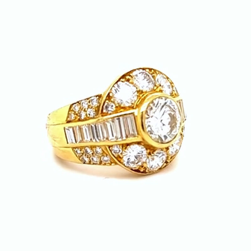 Classic 4ct Round Cut White Sapphire with Paved Stones in Round & Emerald Cut Cocktail Ring in Gold-JEWELBUYS